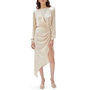 Ronny Kobo Arina Gathered Asymmetric Long Sleeve Silk Blend Dress Medium NWT